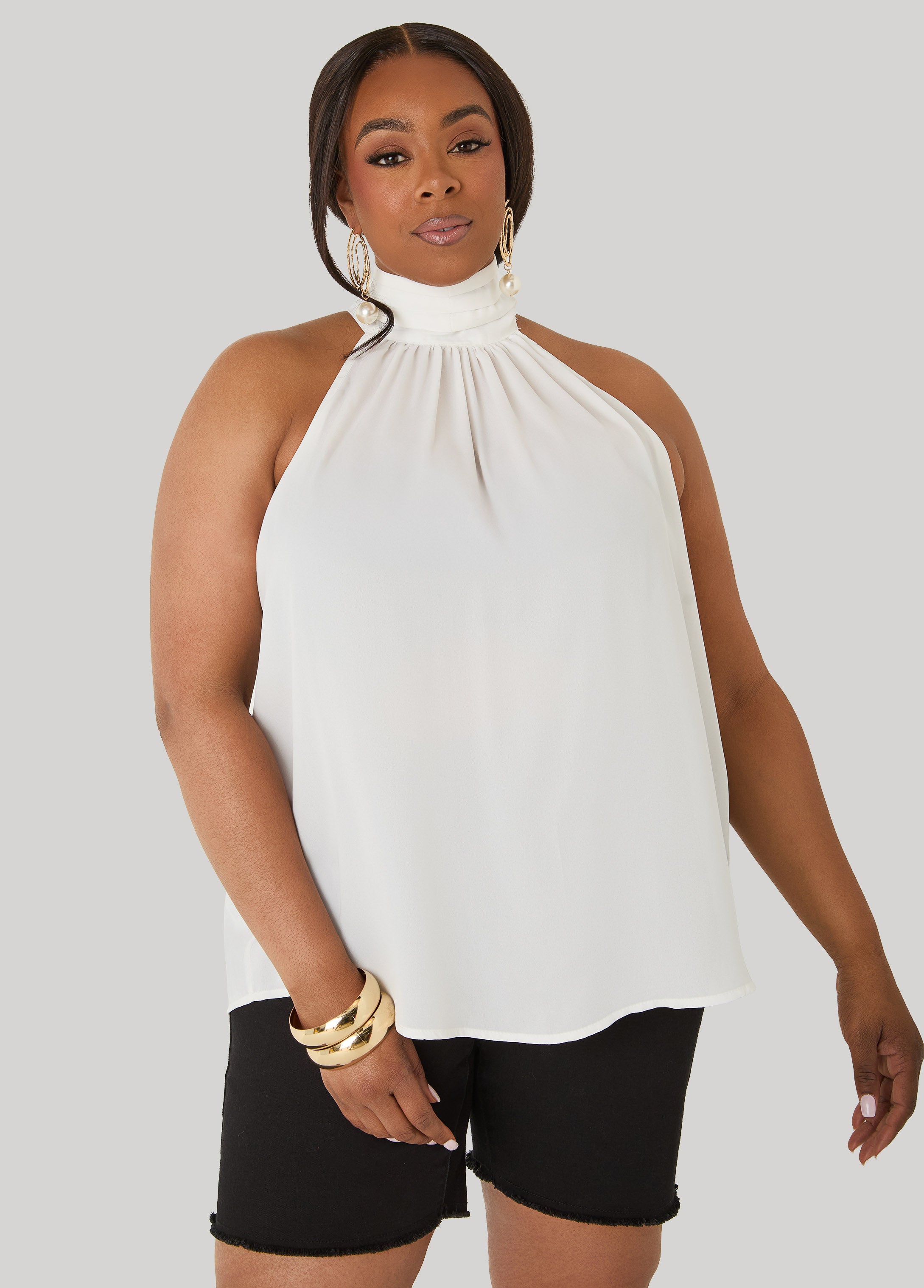 Crepe High Neck Top
