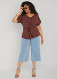 Tie Front V Neck Top
