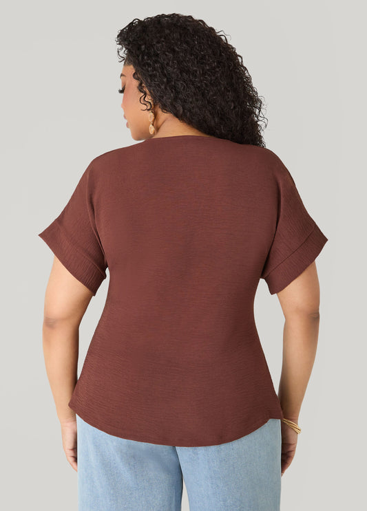 Tie Front V Neck Top