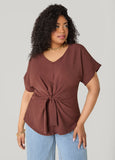 Tie Front V Neck Top