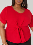 Tie Front V Neck Top