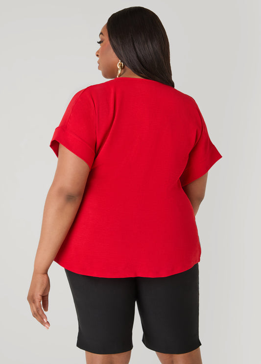 Tie Front V Neck Top