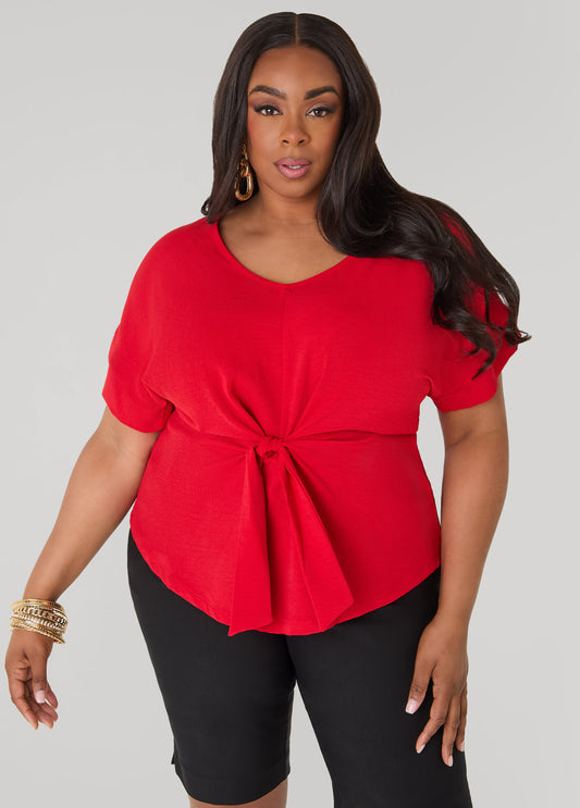Tie Front V Neck Top