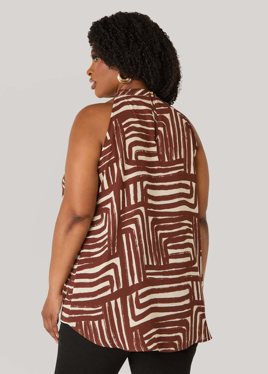 Chain Trimmed Abstract Print Top
