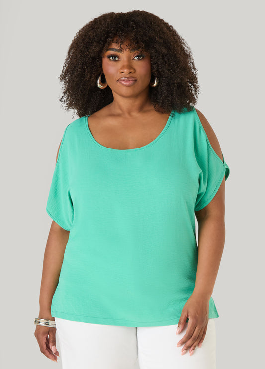 Textured Cold Shoulder Top