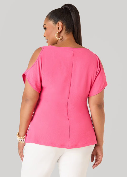 Textured Cold Shoulder Top
