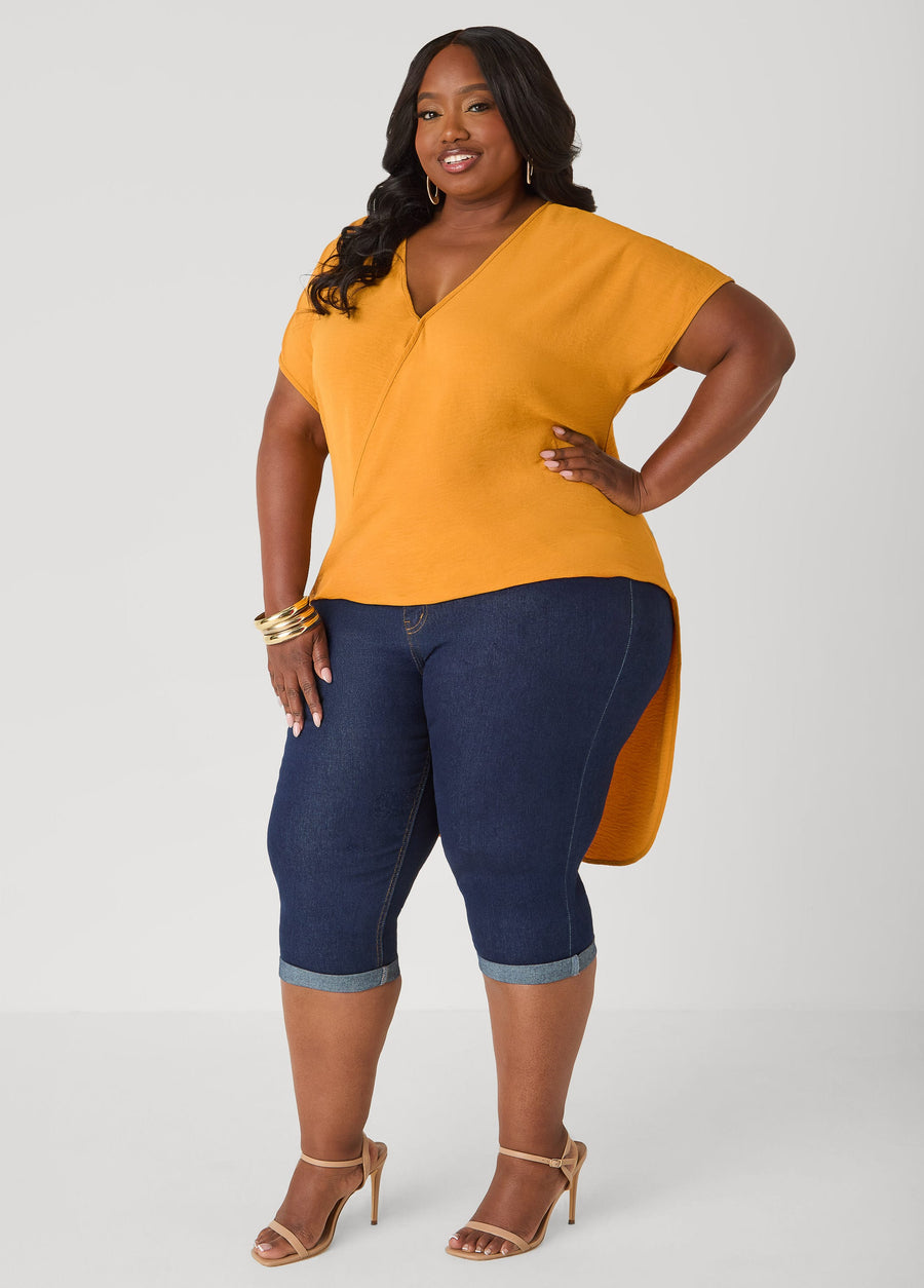 Plus Size Faux Wrap Hi Low Top