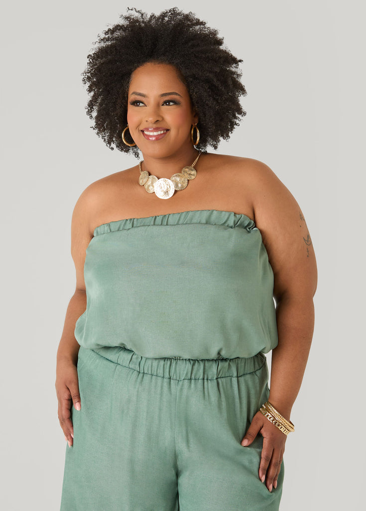 Plus Size Bubble Tube Top | Strapless Cropped Bandeau in Sage