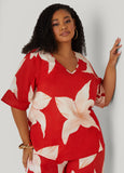 Plus Size Floral Print Cotton Gauze Top