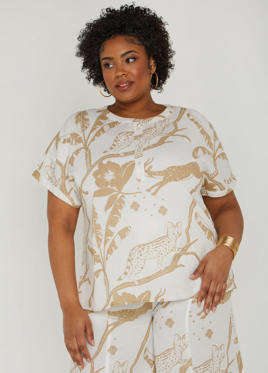 Plus Size Printed Button Front Tunic