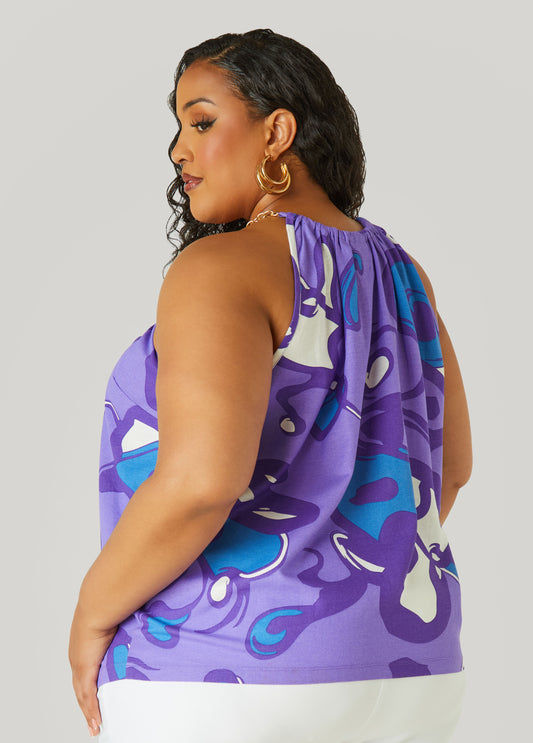 Printed Chain Trimmed Top