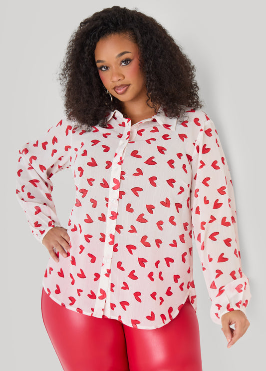 Textured Heart Print Shirt