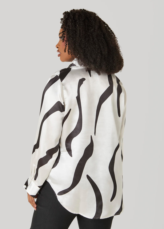 Abstract Print Satin Shirt