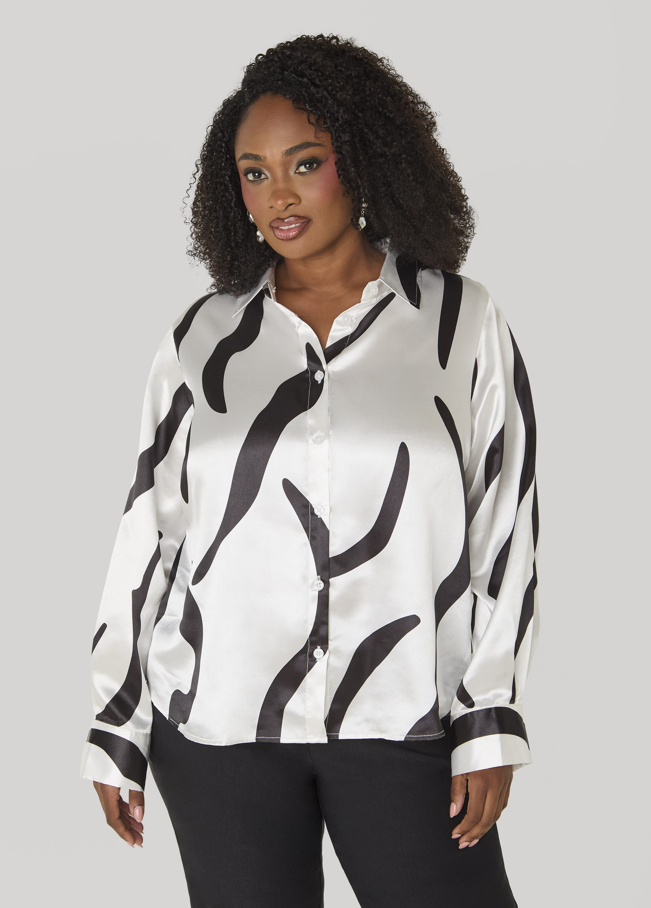 Abstract Print Satin Shirt
