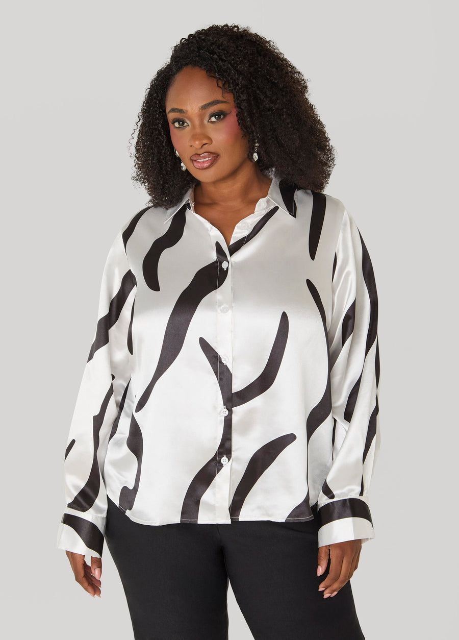 Abstract Print Satin Shirt