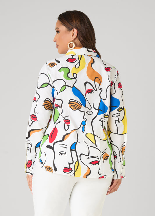 Face Print Collared Shirt