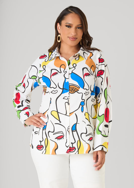 Face Print Collared Shirt