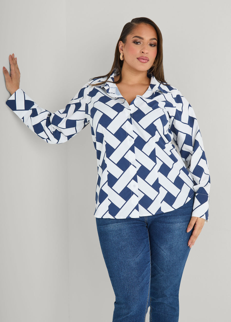 Plus Size Basketweave Print Shirt