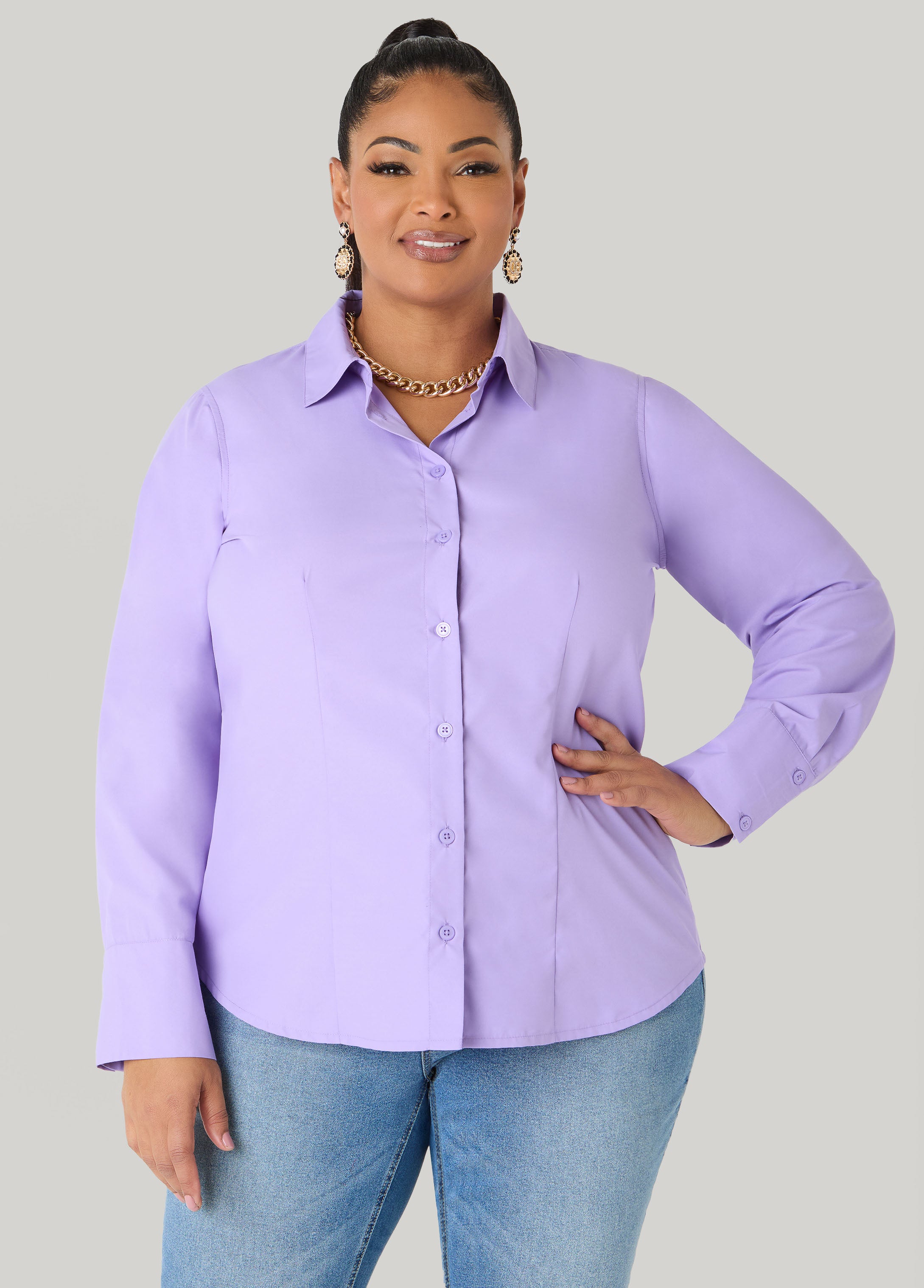 Cotton Blend Collared Shirt