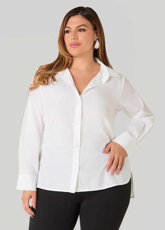 Cotton Blend Poplin Hi Low Shirt