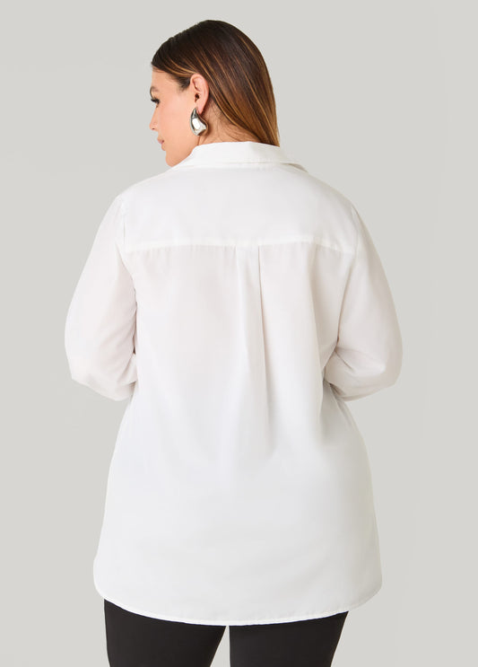 Cotton Blend Poplin Hi Low Shirt