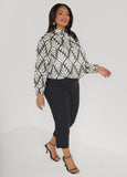 Mock Neck Leaf Print Blouse