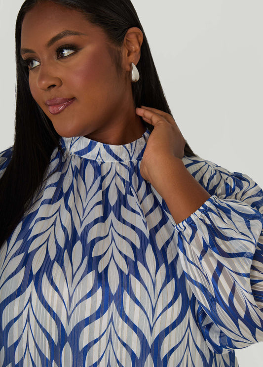 Metallic Leaf Print Blouse