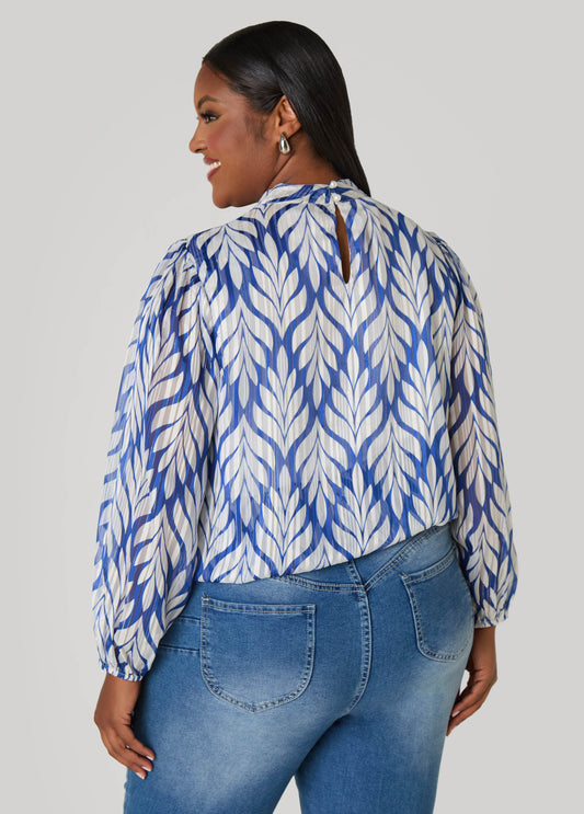 Metallic Leaf Print Blouse