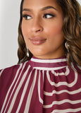 Abstract Print Mock Neck Blouse