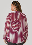 Abstract Print Mock Neck Blouse