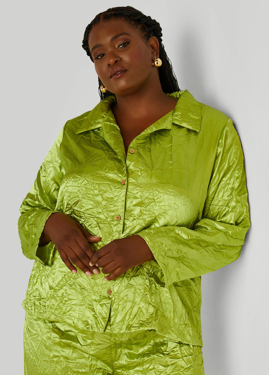 Plus Size Crinkled Satin Shirt