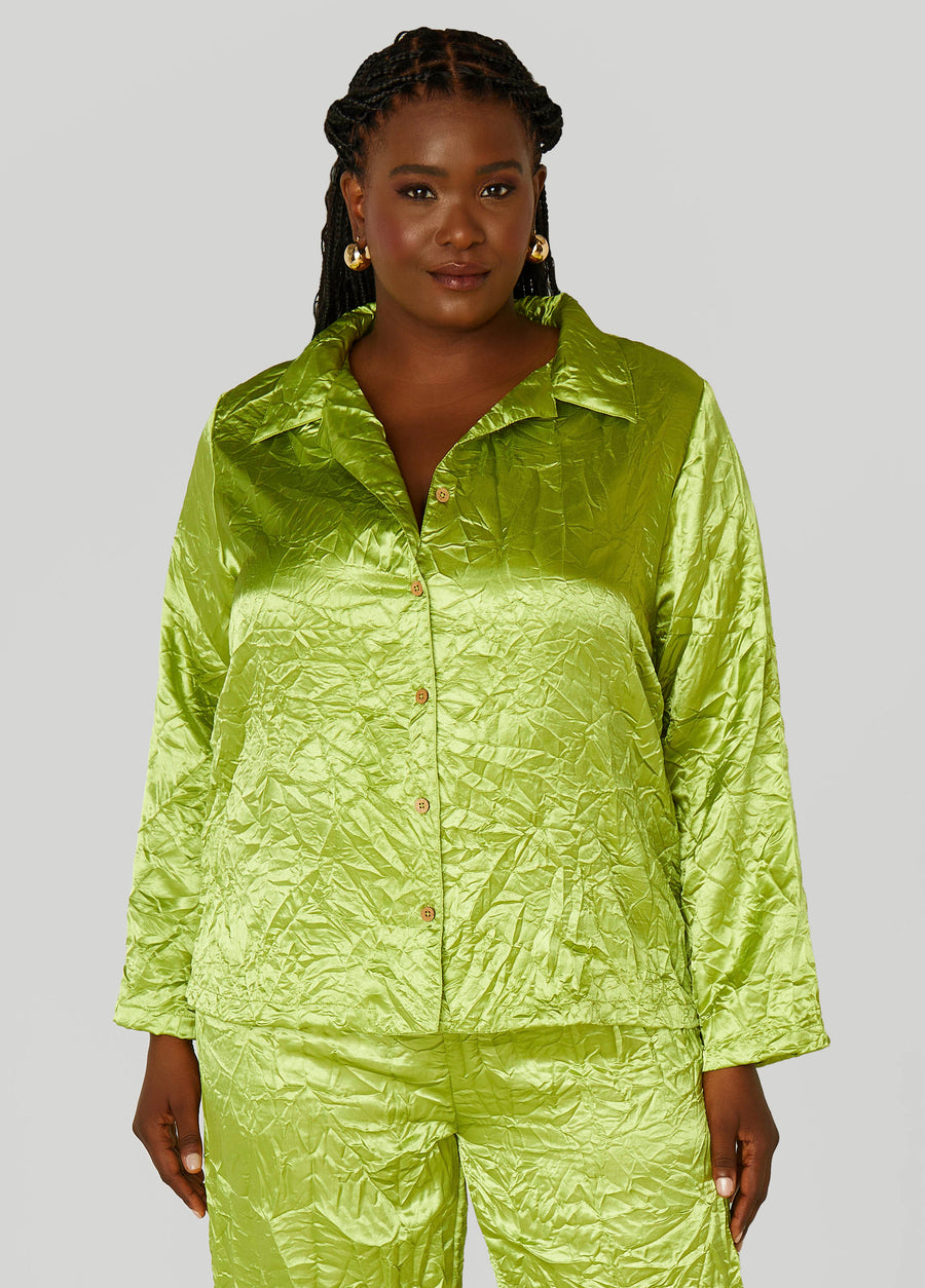 Plus Size Crinkled Satin Shirt