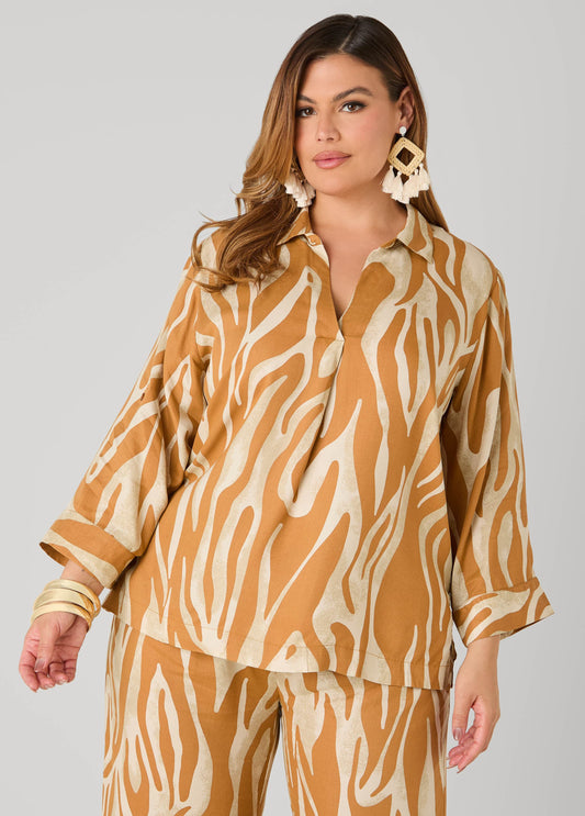 Zebra Print V Neck Shirt