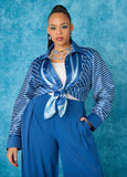 Plus Size blue striped satin shirt trendy plus size work top