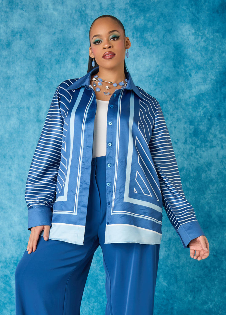 Striped Satin Shirt – Ashley Stewart