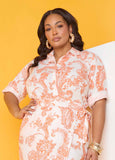 Plus Size Paisley Cotton Linen Shirt Two Piece Matching Set