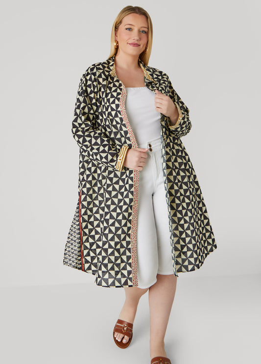 Plus Size Geo Cotton Duster Shirt