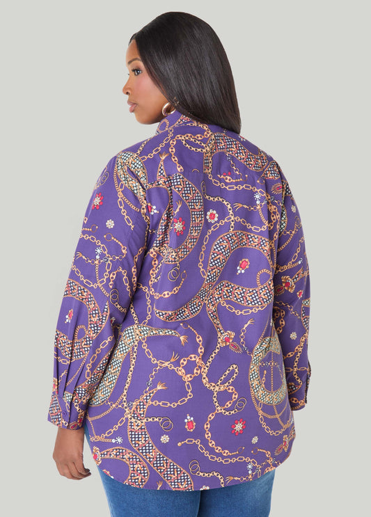 Chain Print Cotton Blend Shirt