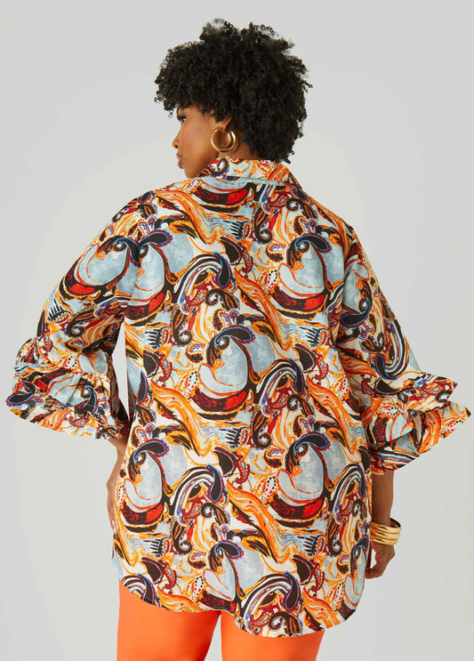 Paisley Print Ruffle Sleeved Shirt