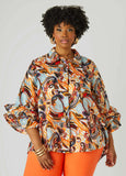 Plus Size Paisley Print Ruffle Sleeved Shirt