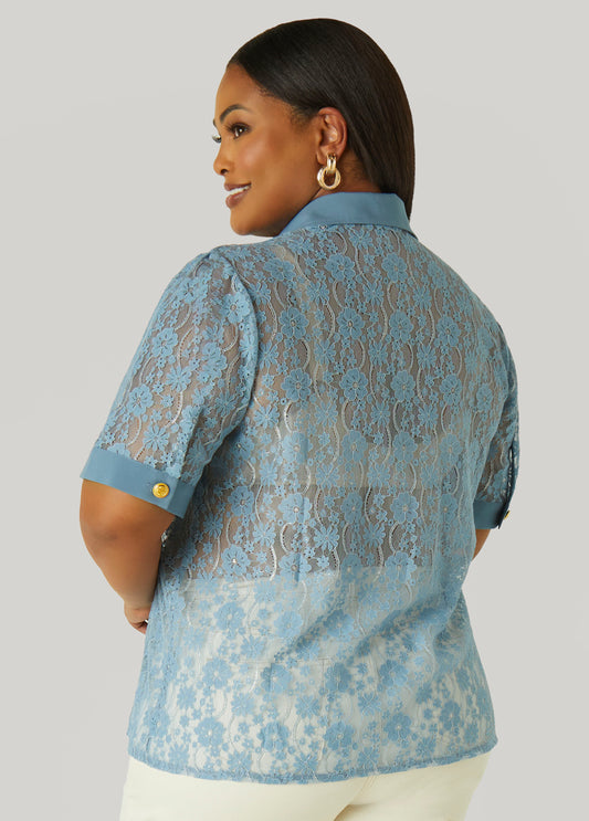 Metallic Floral Lace Shirt
