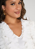 Pleated Ruffle Satin Blouse