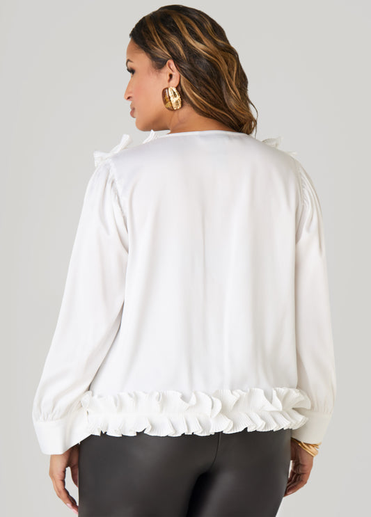 Pleated Ruffle Satin Blouse