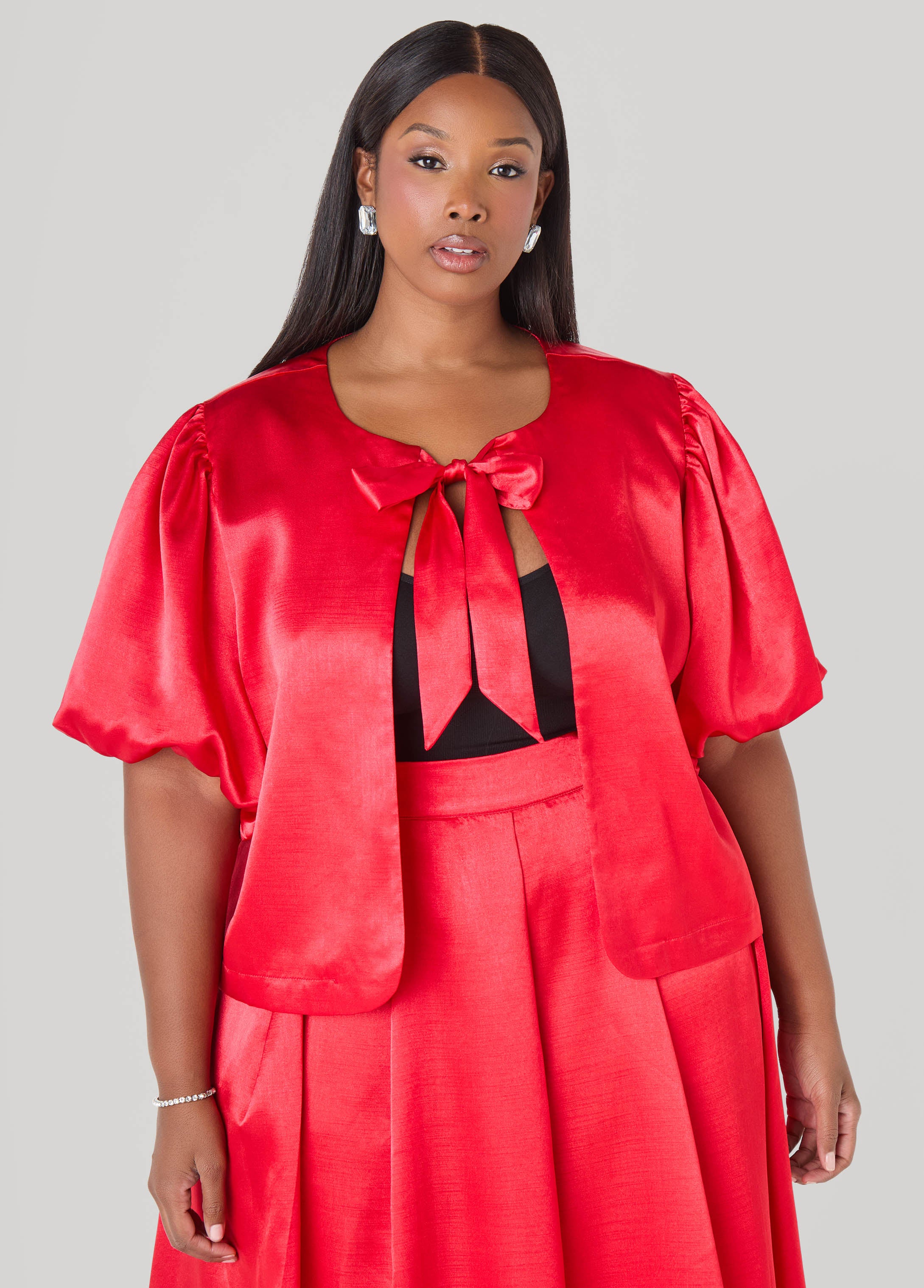 Plus Size Satin Top Plus Size Holiday Fashion Matching Two Piece Set