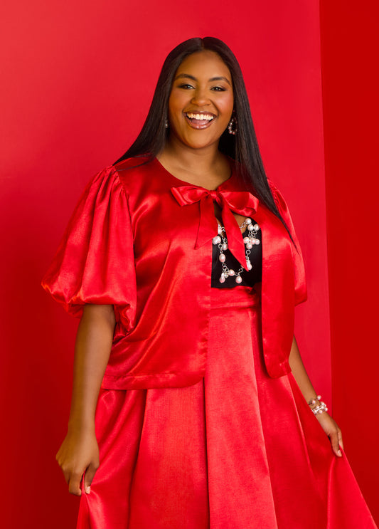 Plus Size Satin Top Plus Size Holiday Fashion Matching Two Piece Set