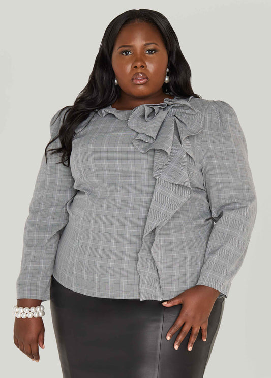 Plus Size Ruffled Plaid Blouse