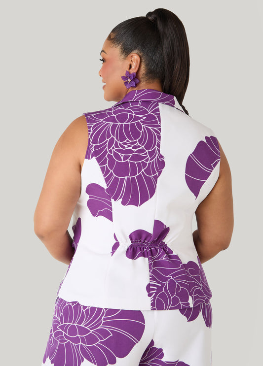 Ruched Floral Print Vest