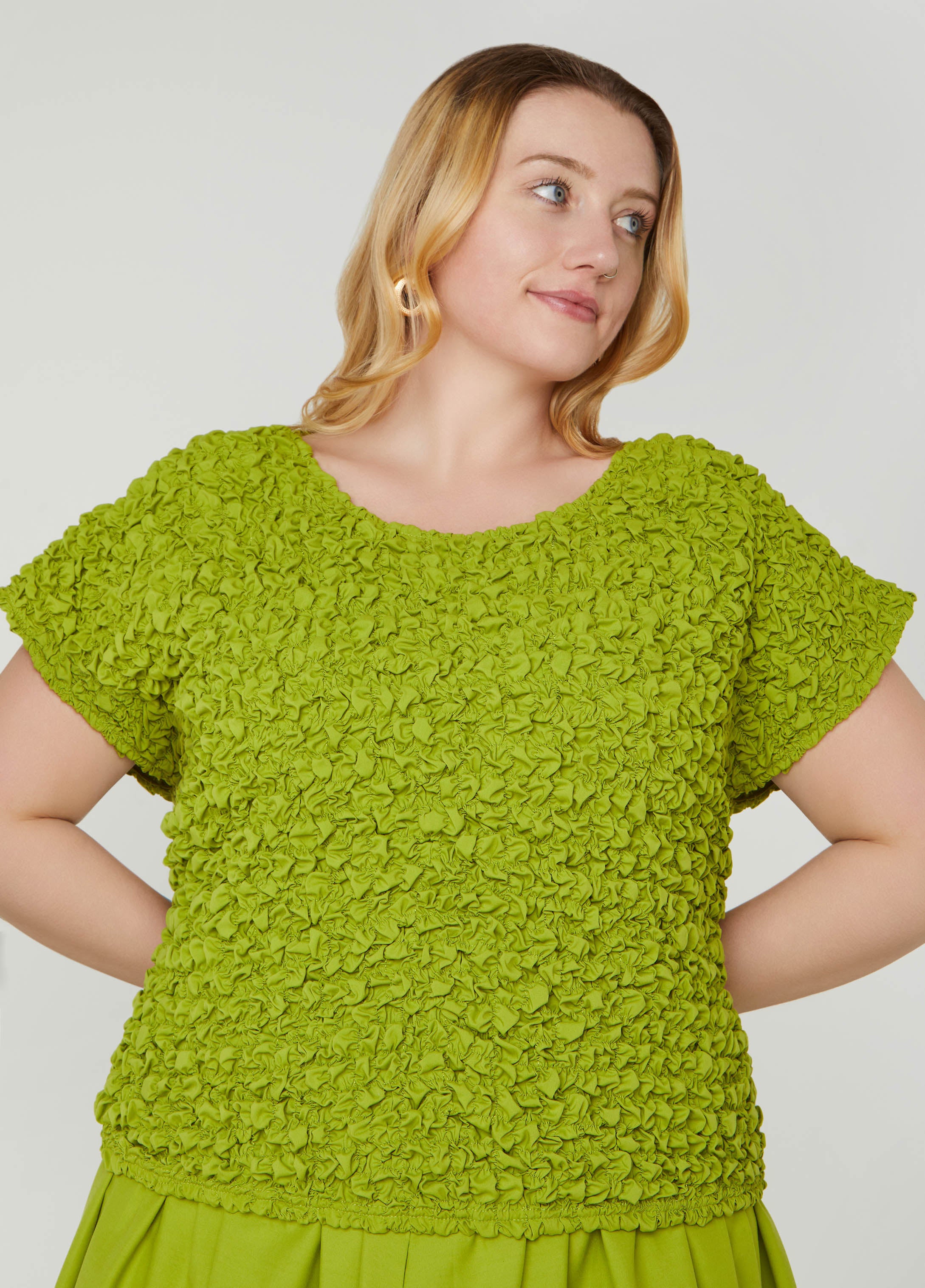 Plus Size Puckered Poplin Top