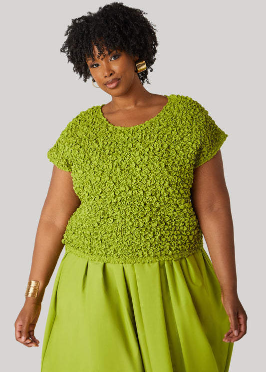 Plus Size Puckered Poplin Top
