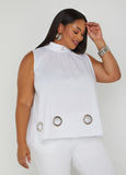 Grommet Embellished Poplin Blouse